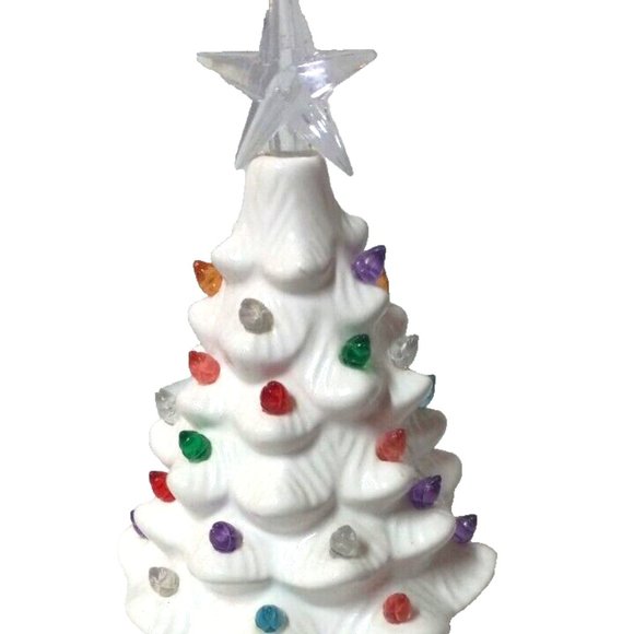 White Ceramic Light Up Christmas Tree holiday 8 inch seasonal winter - Picture 1 of 2